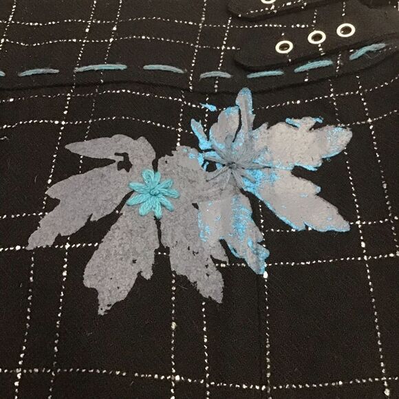 TRISTAN wool blend plaid collegiate pleated skirt black blue floral in small - Picture 2 of 15